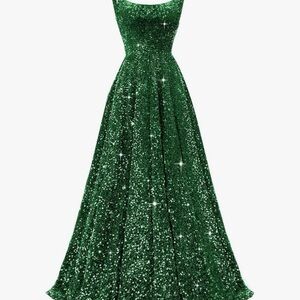 Elegant Green Sequin Evening Gown
